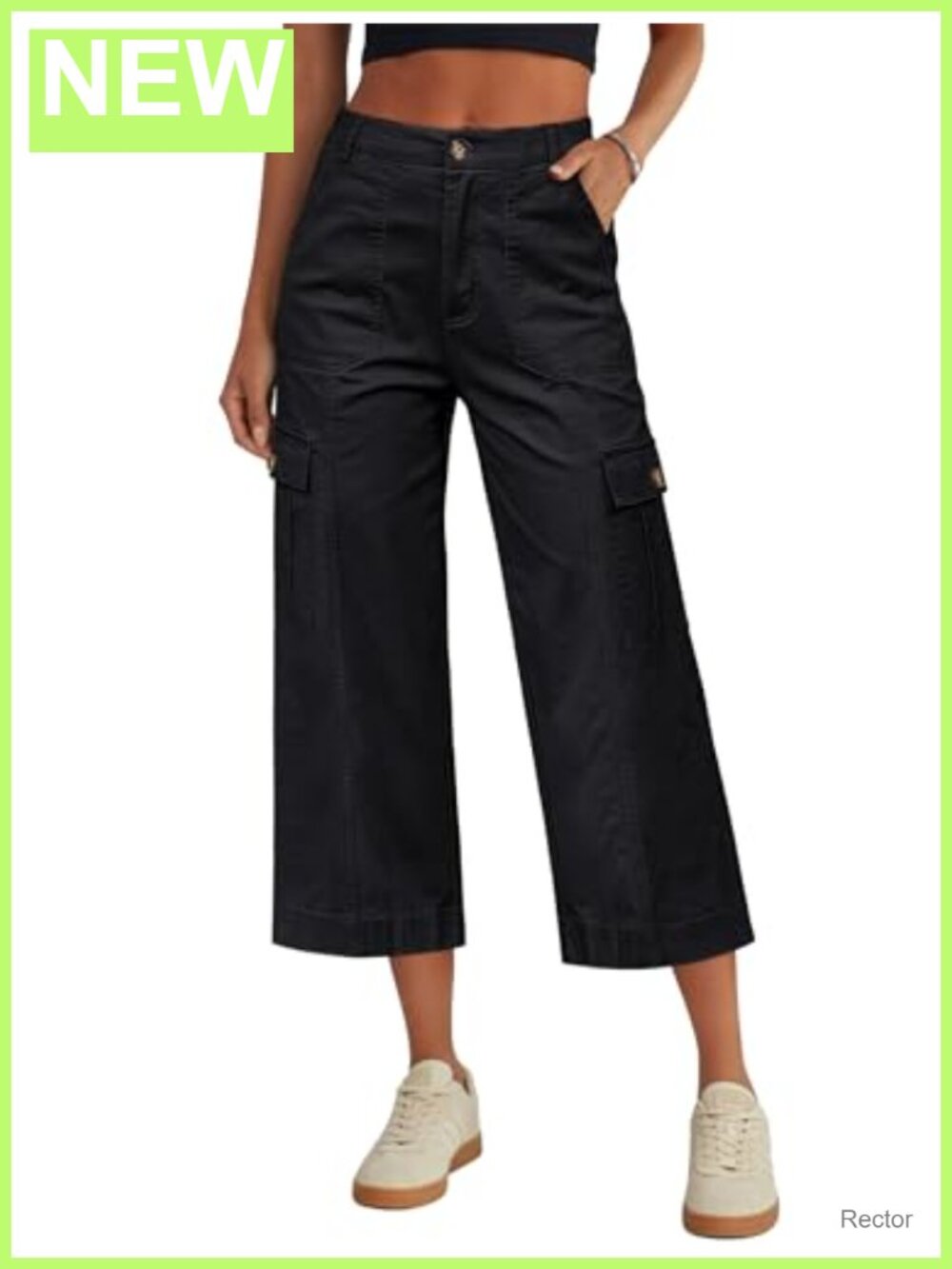 High Waisted Cargo Capri Pants Women 6 Pockets Stretchy Straight Wide Leg
